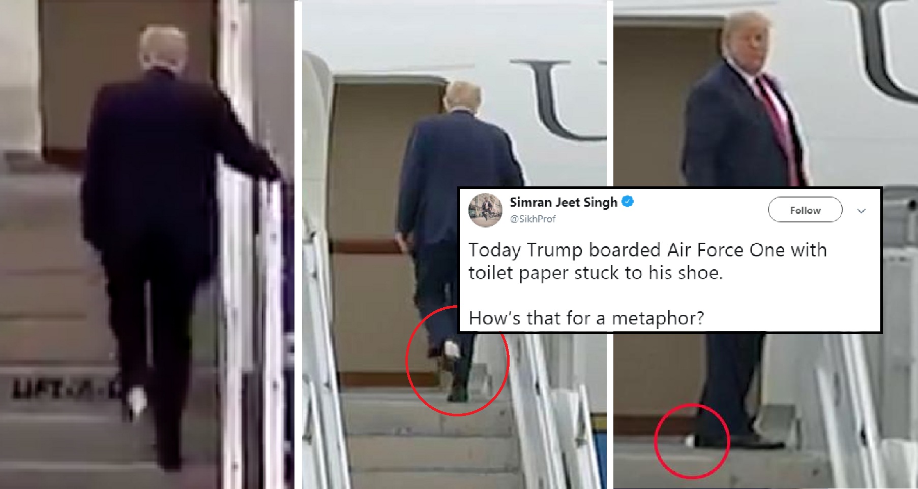 Donald Trump Boarded Air Force One With Toilet Paper On His Shoe and The Internet Roasted Him For It!